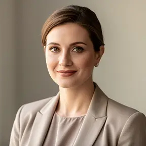 Professional female client headshot, business attire, confident and approachable expression, neutral soft background, natural light, corporate style, high resolution, suitable for real estate testimonial section
