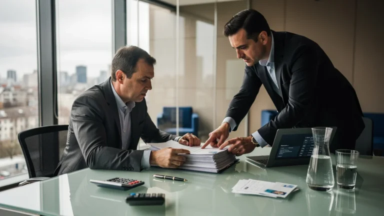 Courtier en financement à 110 % avec 15 000 € de garantie, client hésitant en rendez-vous