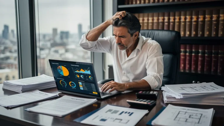 Homme sérieux réfléchissant au démembrement de propriété pour réduire l’IFI après une erreur coûteuse