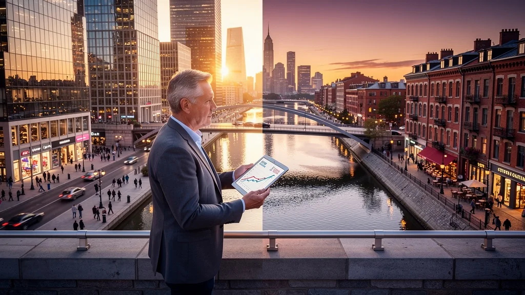Vue réaliste de deux villes connectées illustrant la diversification pour réduire le risque en investissement immobilier