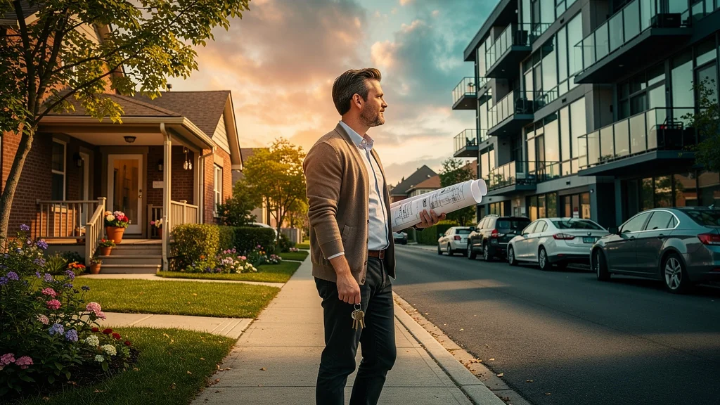 Jeune adulte réfléchissant entre résidence principale et locatif pour débuter en immobilier