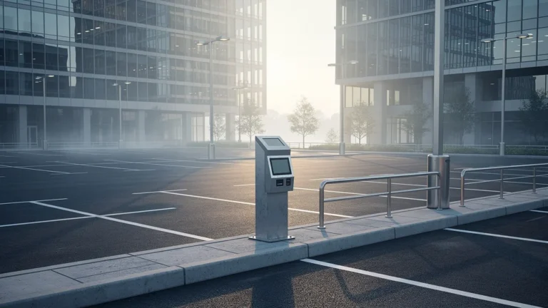 Parking vide en ville resté inutilisé six mois après achat impulsif, vue matinale réaliste