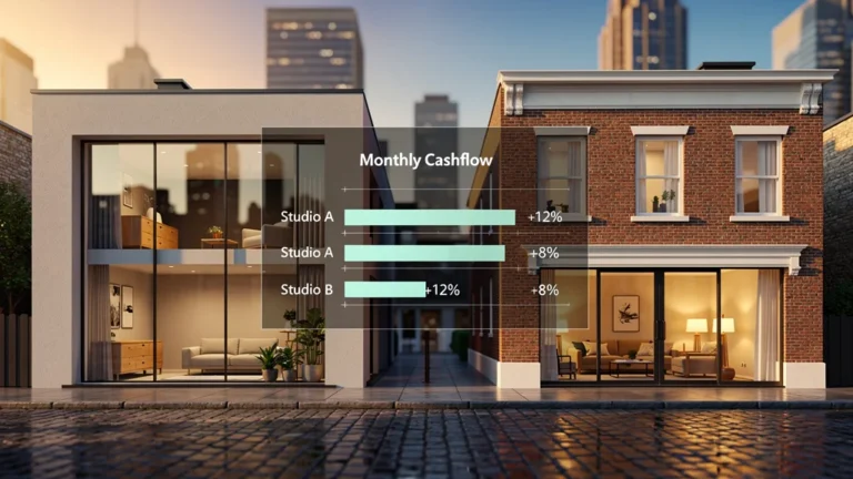 Comparaison réaliste de deux studios immobiliers avec cashflow mensuel net après charges déduites