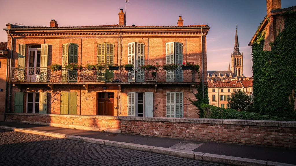 Façade en briques rouges typique de Toulouse pour investissement locatif immobilier urbain