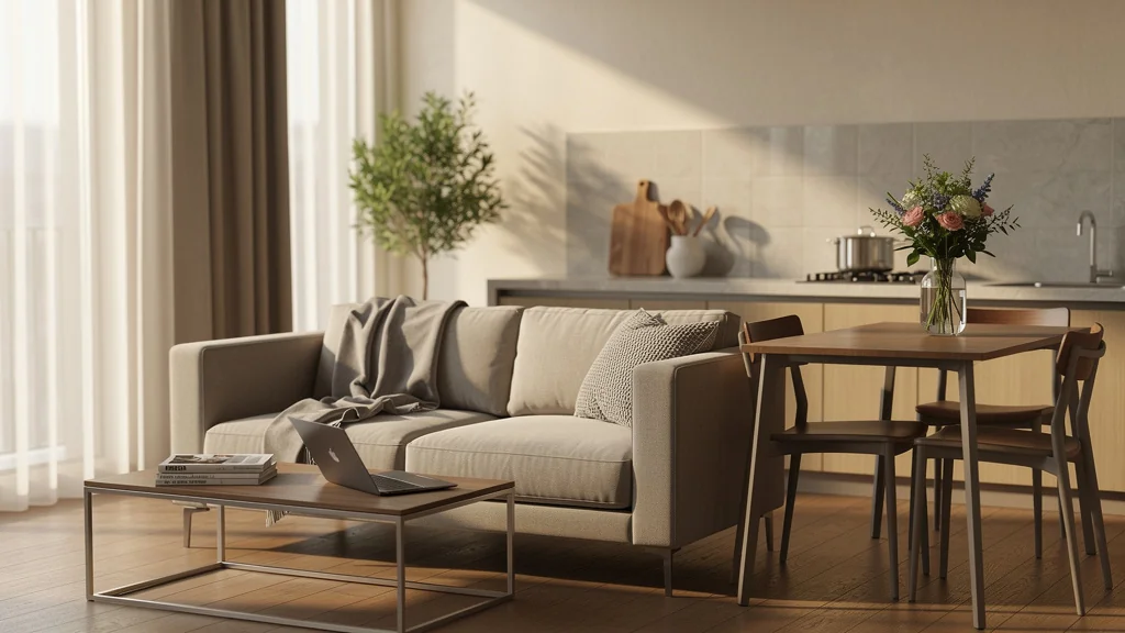 Appartement moderne meublé élégant pour premier locatif géré seul avec ambiance chaleureuse et lumineuse