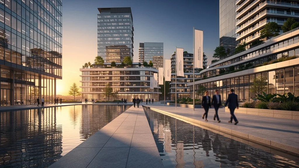 Vue urbaine hyperréaliste illustrant la scpi épargne foncière et son rendement réel après 3 ans